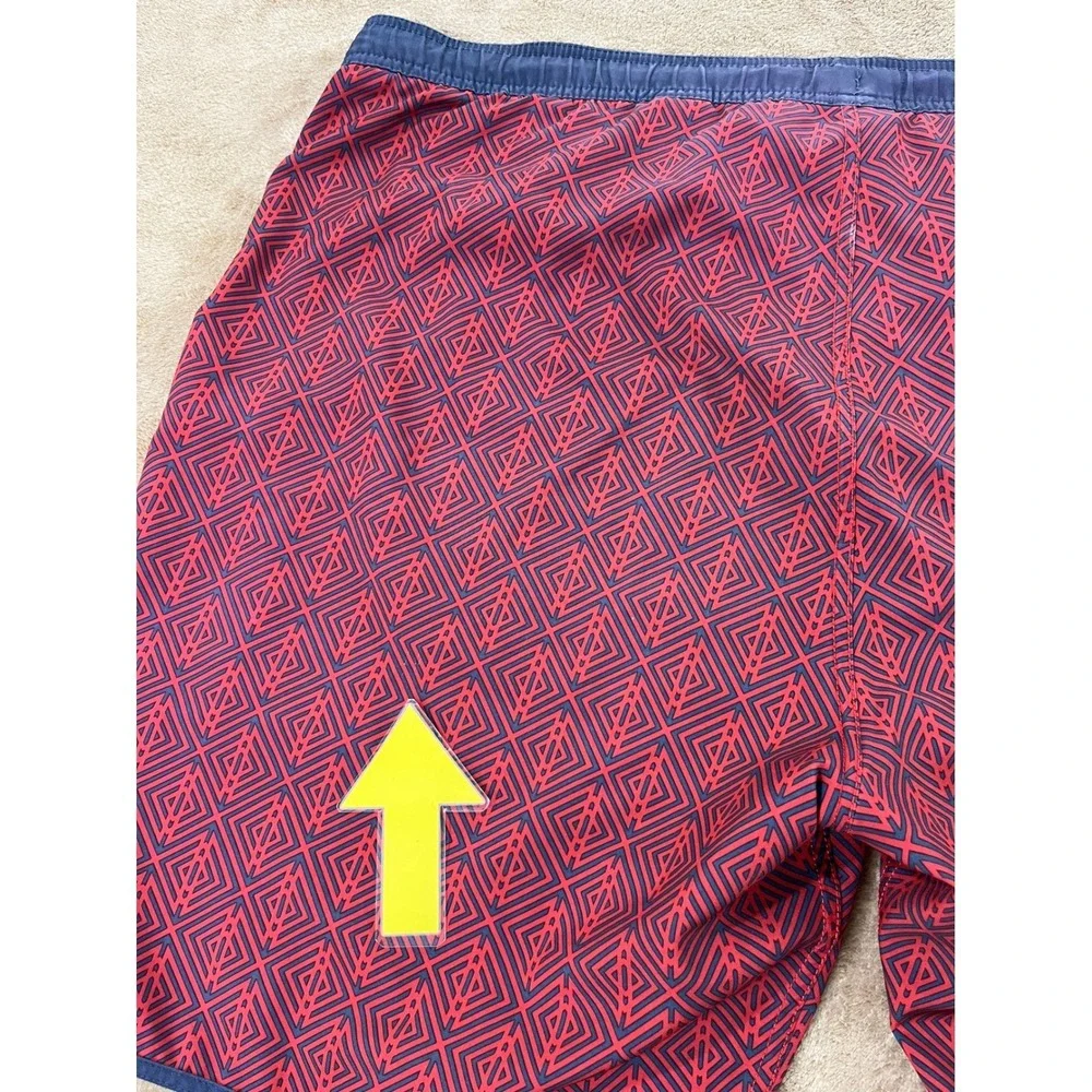 Fair Harbor Swim Trunks Shorts XL Red Geometric Pattern Recycled Polyester Blend